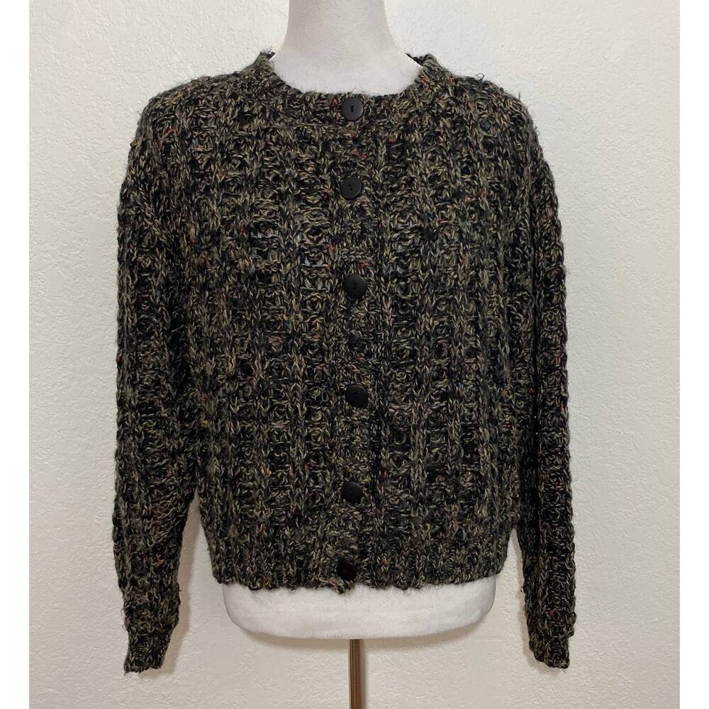 Vintage D.D. Sloane 80's Speckled Button Up Cropped Cardigan Acrylic Wool Blend